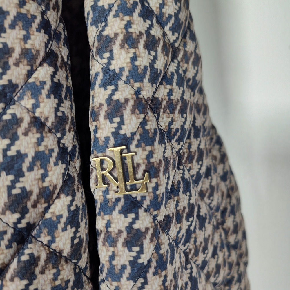 Lauren Ralph Lauren Lightweight Houndstooth Quilted Jacket Faux Sherpa Collar M - Picture 8 of 13